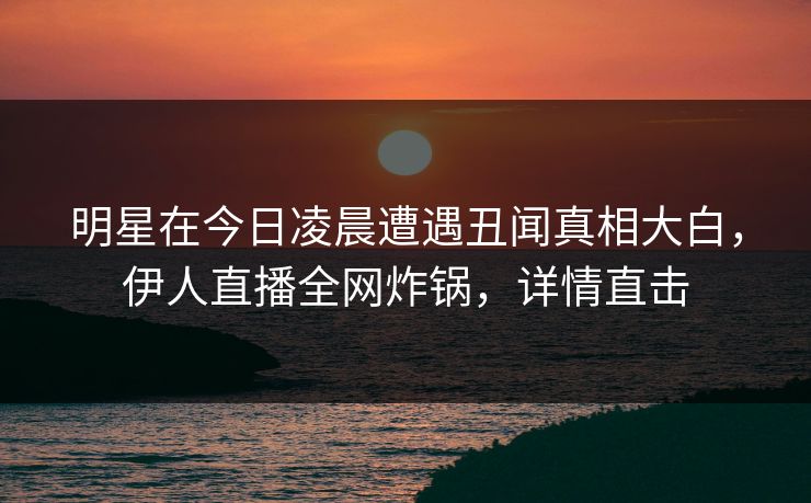 明星在今日凌晨遭遇丑闻真相大白，伊人直播全网炸锅，详情直击