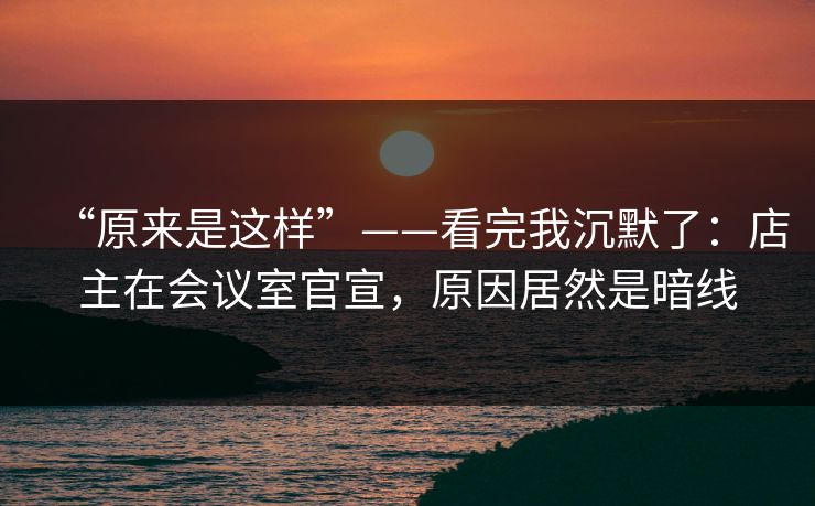 “原来是这样”——看完我沉默了：店主在会议室官宣，原因居然是暗线
