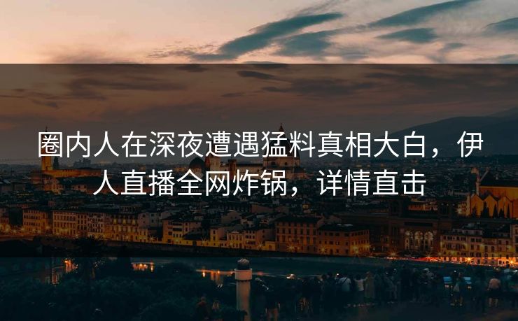 圈内人在深夜遭遇猛料真相大白，伊人直播全网炸锅，详情直击