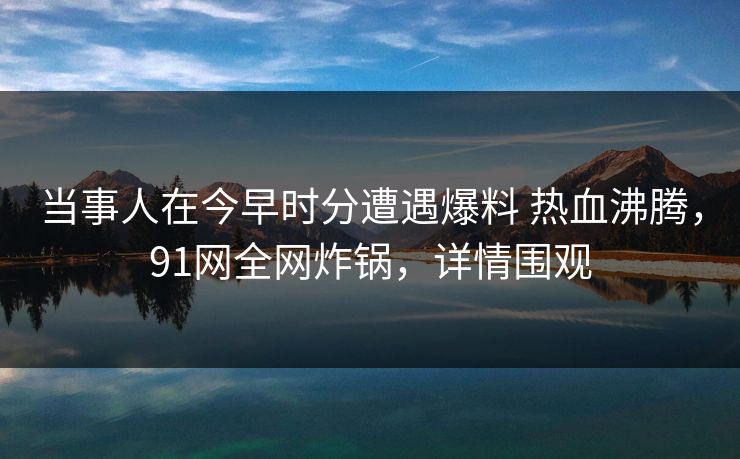 当事人在今早时分遭遇爆料 热血沸腾，91网全网炸锅，详情围观